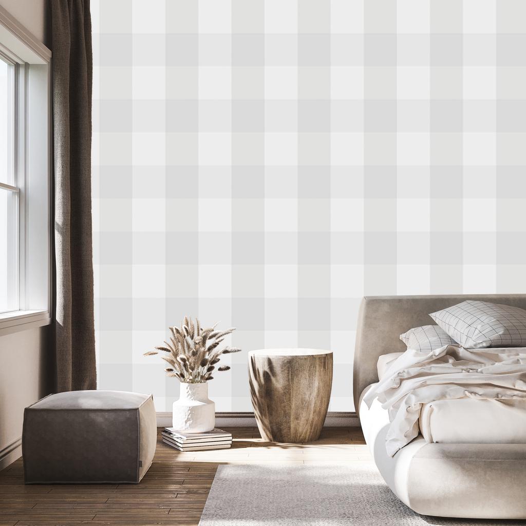 Wallpaper with a checkered pattern and shades of gray for the living room and bedroom 50x1000