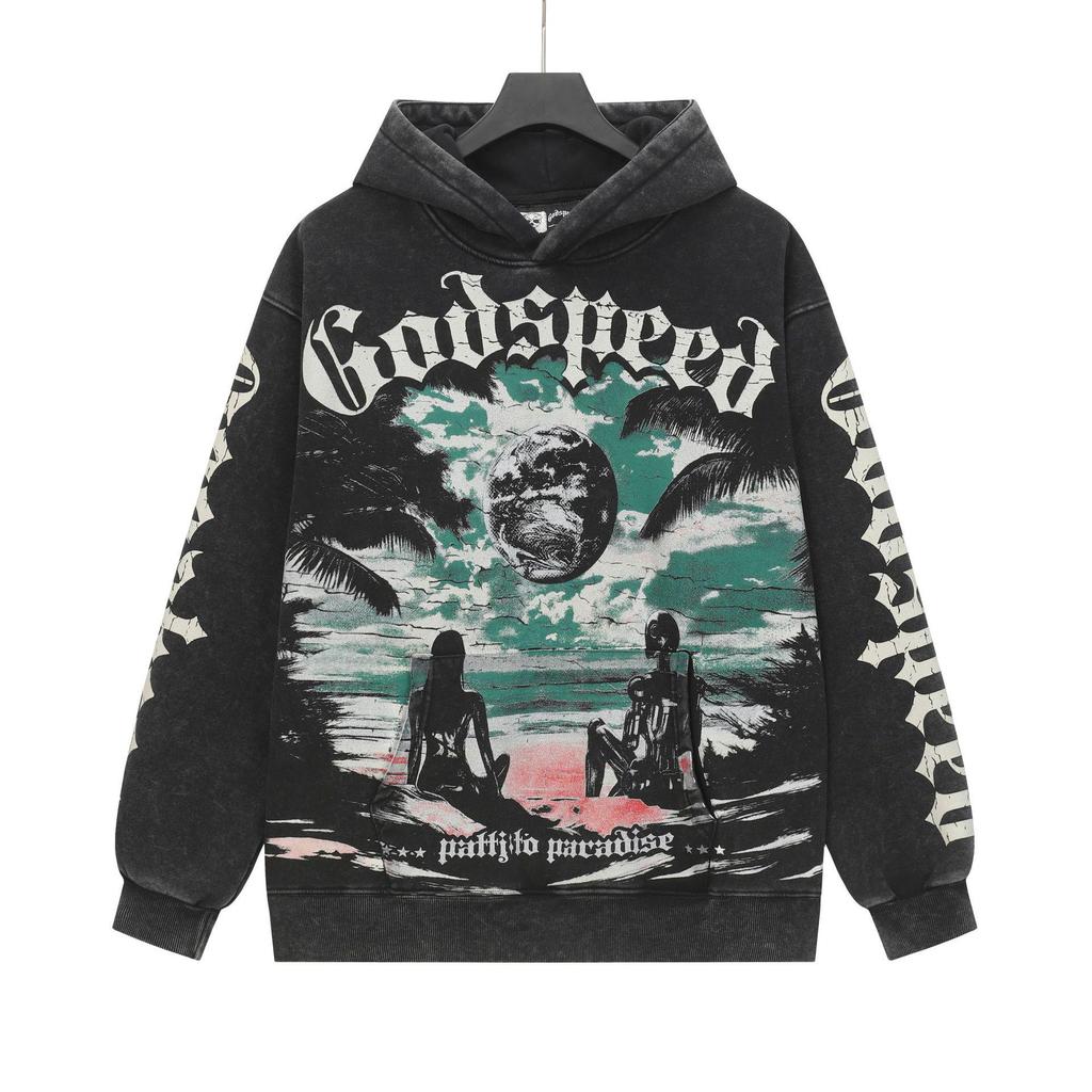 Godspeed 25ss Retro Washed Pure Cotton American Hip Hop Hoodie (Autumn/Winter Collection)