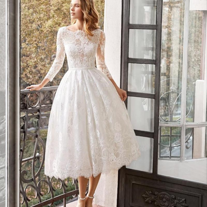 Весенне-летнее новое платье, облегающее свадебное платье с длинными рукавами, платье средней длины