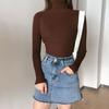 Women Bottom Sweater Turtleneck Long Sleeve Slim Fit Knitting Tops Solid Color Ribbed Tops Daily Wear