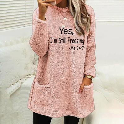 Женская одежда Свободные толстовки с длинным рукавом и принтом букв и цифр, двухсторонний бархатный карман, круглый вырез, толстовка