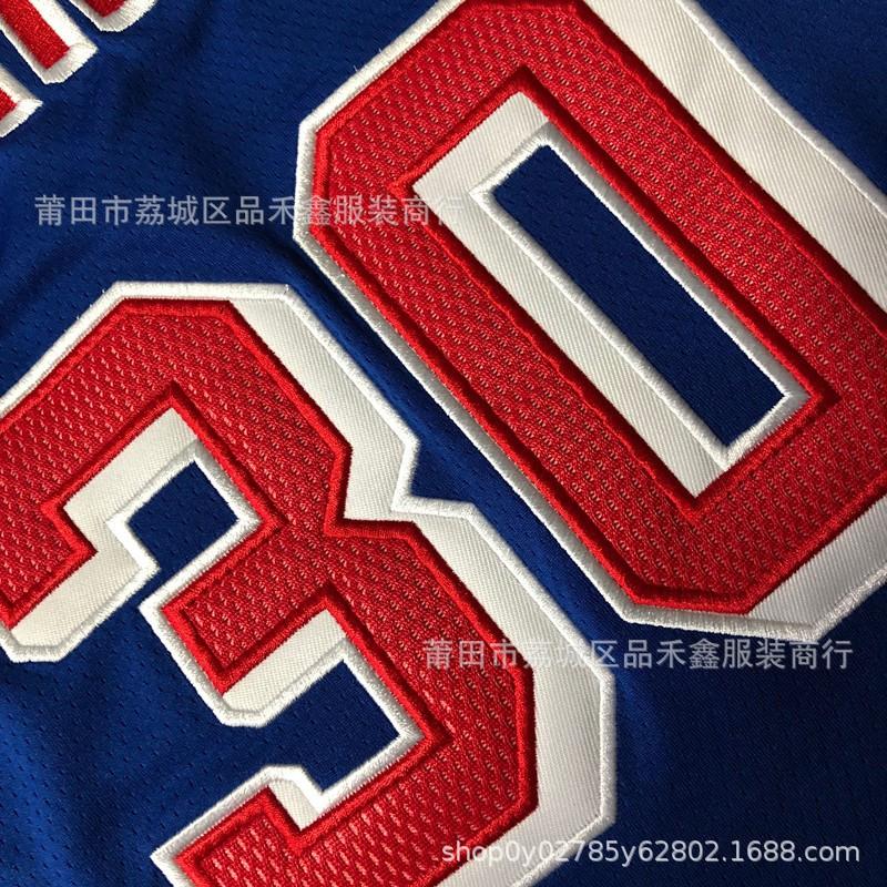 Mens Basketball Jersey Stephen Curry 30 Retro Style Cotton Uniform Blue White