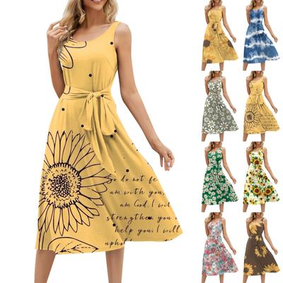 Летние платья для женщин 2024, пляжные свободные с круглым вырезом, без рукавов, миди-трапеции, распашное платье, сарафаны с карманами