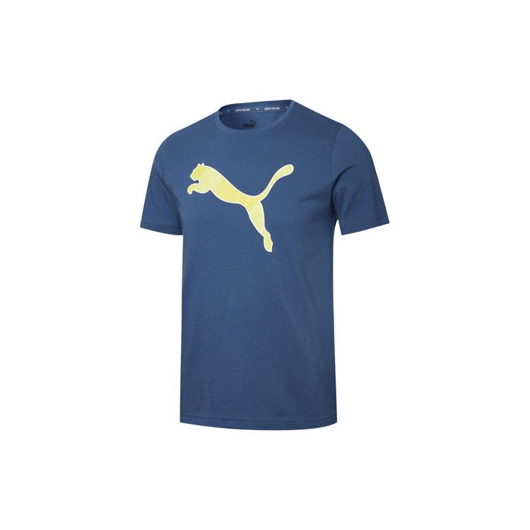 Puma Active Contrast Logo Print Round Neck Short Sleeve T-Shirt Men Tops Deep-Denim-Blue 845995-43