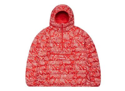 Micro Down Half Zip Hooded Pullover Red Paisley