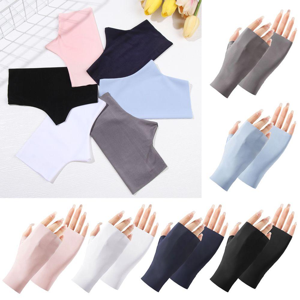 1 pair Women Thin Outdoor Touch Screen Sun Protection Gloves Driving Mitten Ice Silk Glove
