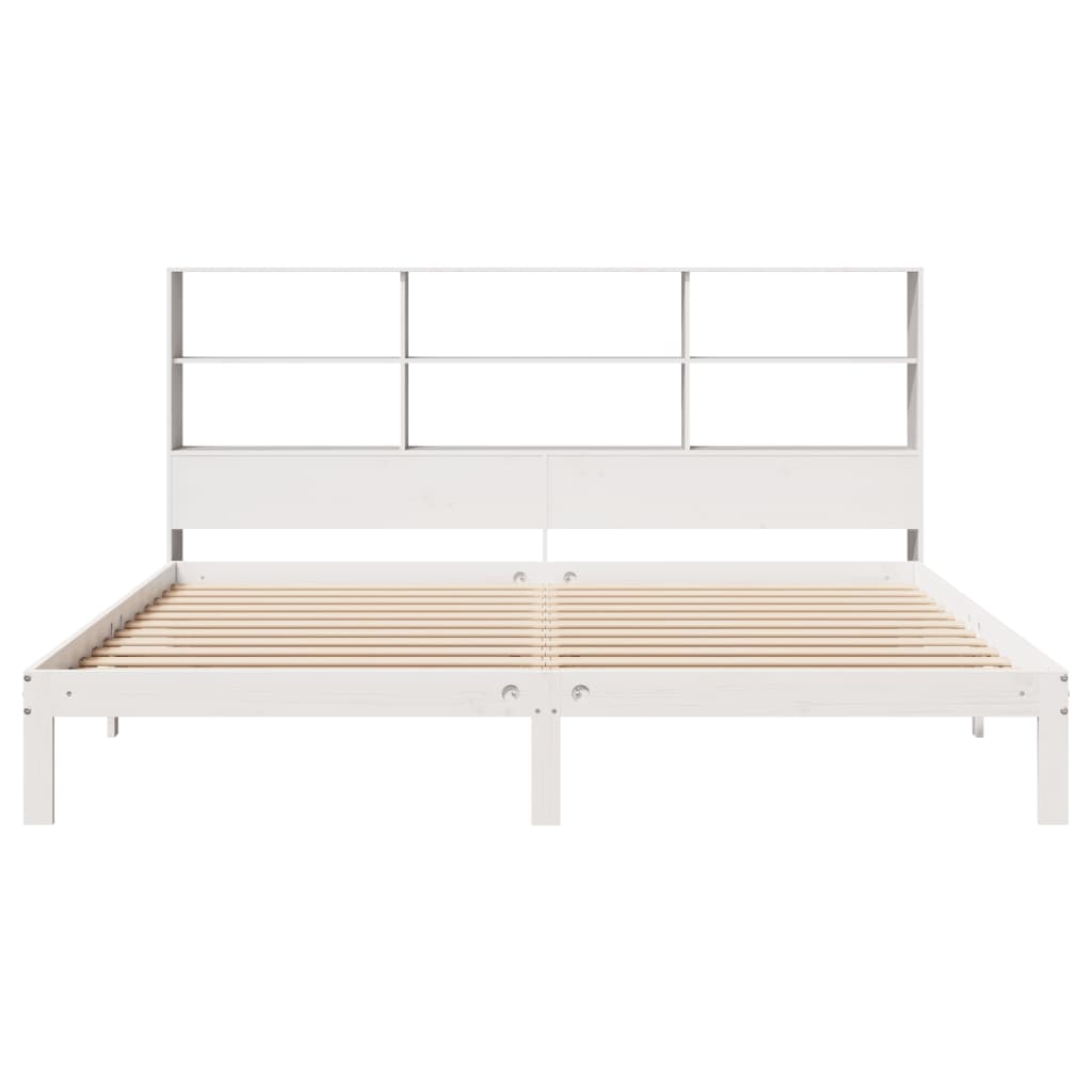 Solid Wood Bed with Shelf Without Mattress White 180x200 cm Pine