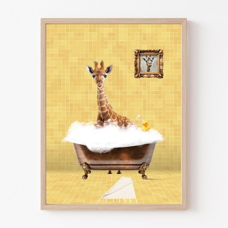 Animal In Vintage Bathtub Elephant Panda Penguin Colorful Posters and Prints Canvas Printing Wall Art Picture for Bathroom Decor