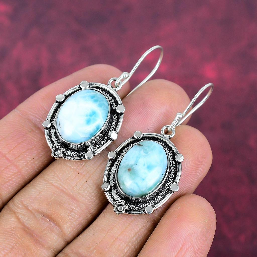 Серьги с ларимаром, ювелирные изделия из стерлингового серебра 925 пробы, серьги с драгоценными камнями, подарок для нее, изящные ювелирные изделия ручной работы