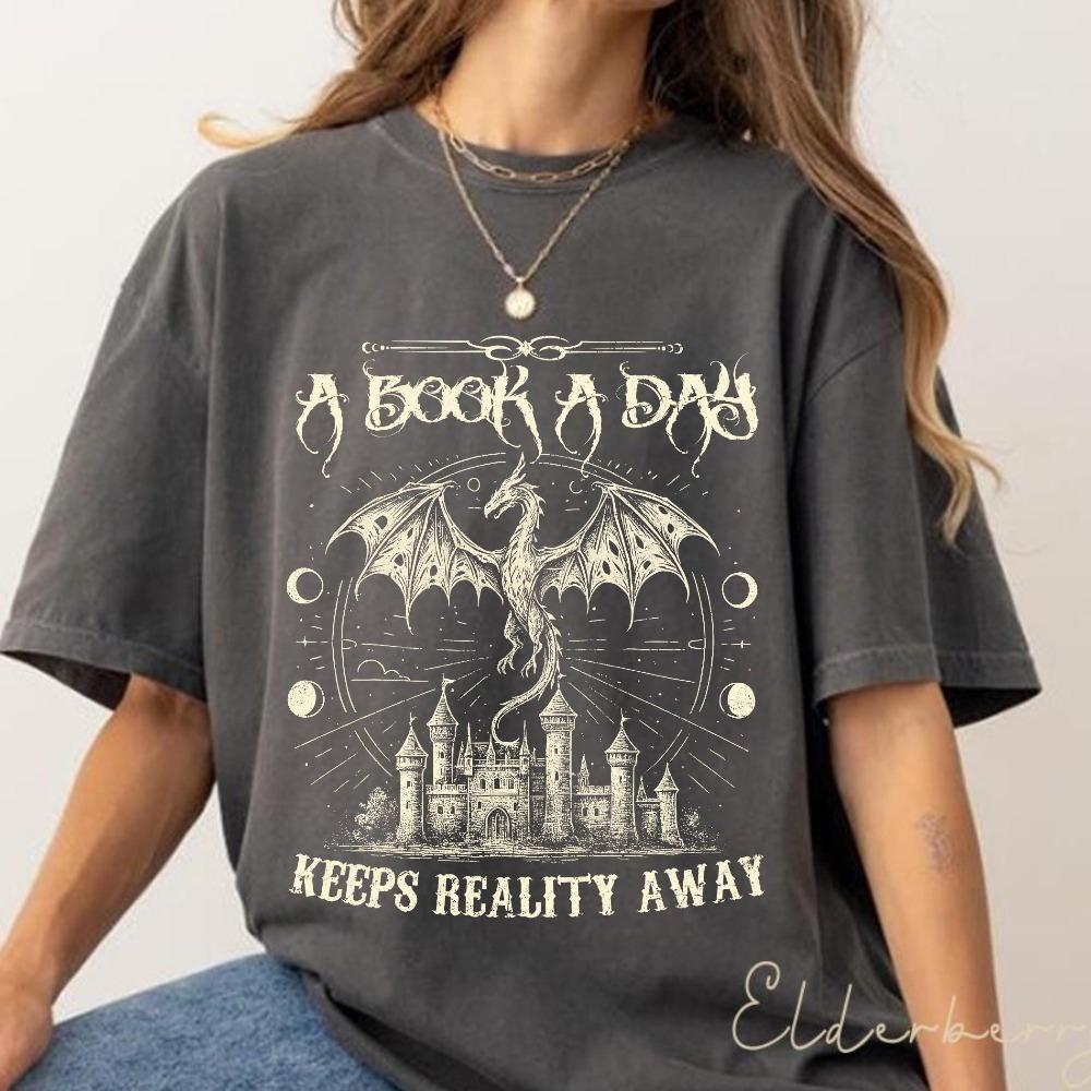 A Book A Day Dragon Comfort Colors Shirt Cute Reading Dragon Tee Book Lover TShirt Fantasy Reader Gift Cozy Bookish Shirt