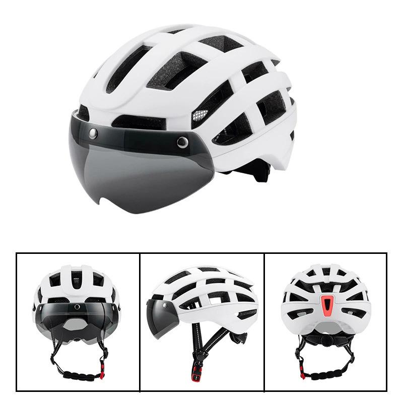 New Magnetic Goggles with Light Helmet General Road Bicycle Riding Helmet Integrated Molding