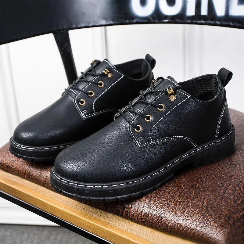 Black Social Shoe for Men Round Toe Leather Casual Dress Shoes Man High Quality Fashion Business Gentleman 2024 Style Footwear