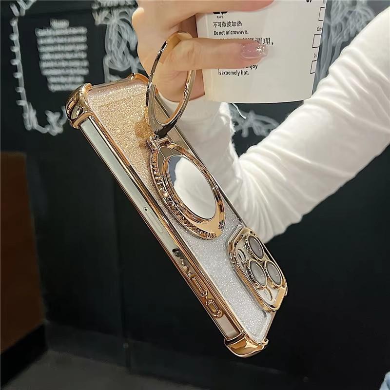 Для iPhone 16 Pro Max Роскошный чехол с рамкой для вспышки и зеркалом, держателем для телефона, защитный чехол для iPhone 11 12 13 14 15 16 Plus