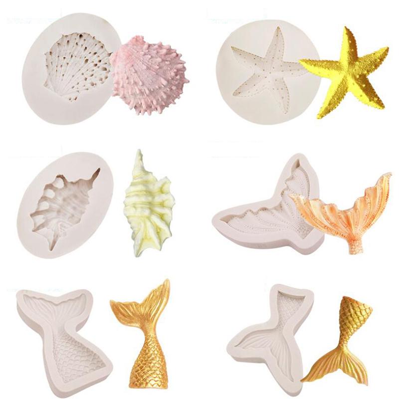 3D хвост русалки ракушка морская звезда силиконовая форма помадка торт декор форма для выпечки