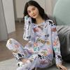 Plus Size Womens Fashion Girls Pajamas Long Sleeve Tops Pants Set Sleepwear Bamboo Print Fresh Family Pajamas Set