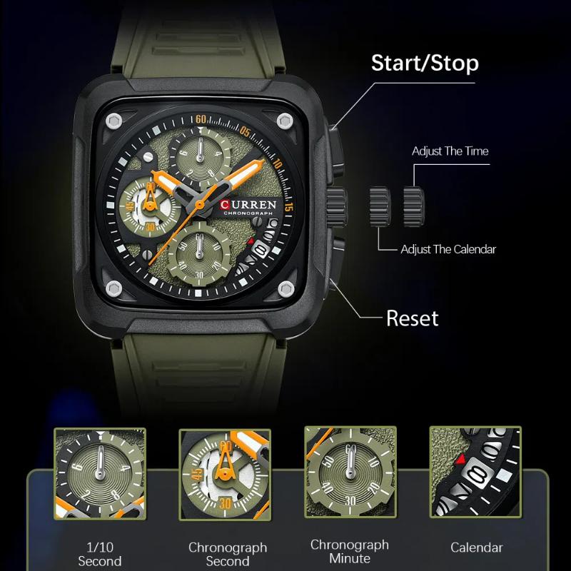CURREN Men WristWatch Waterproof Chronograph Military Business Brand Luxury Silicone Sport Male Clockd