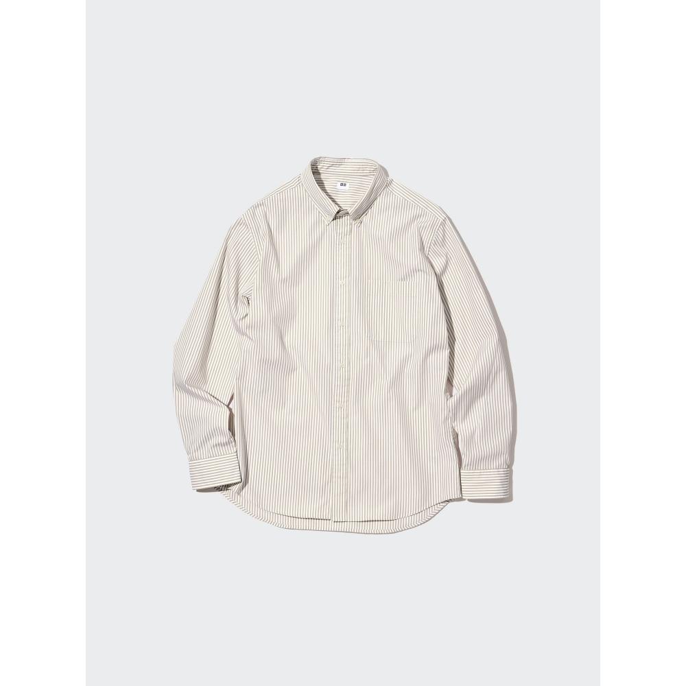 Uniqlo Рубашка BroAdcloth с длинным рукавом и воротником-стойкой в полоску A