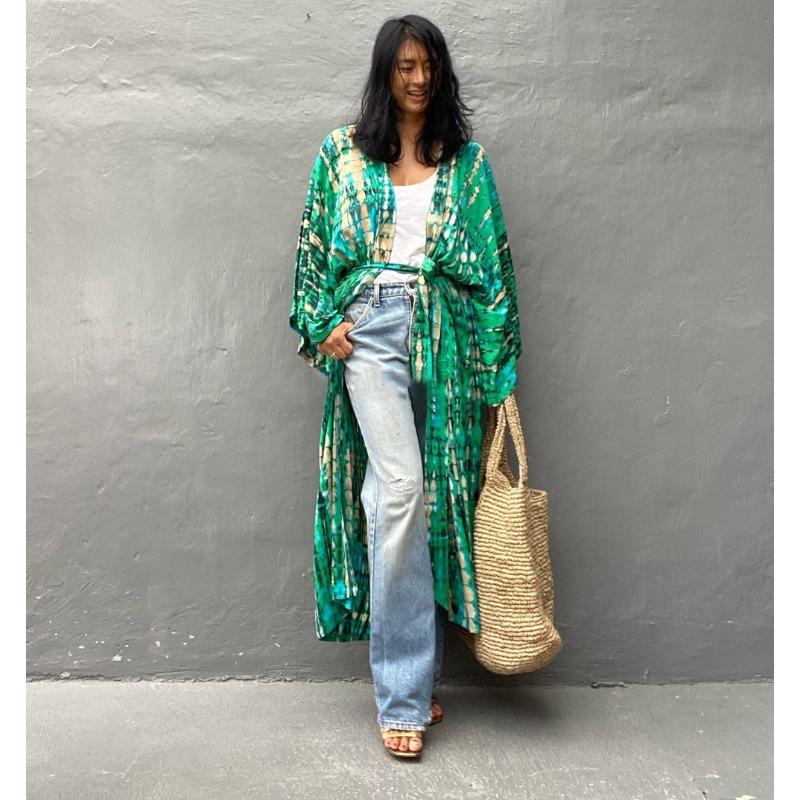 Женская мода весна осень цветные блоки принт длинный рукав свободная талия повседневные платья