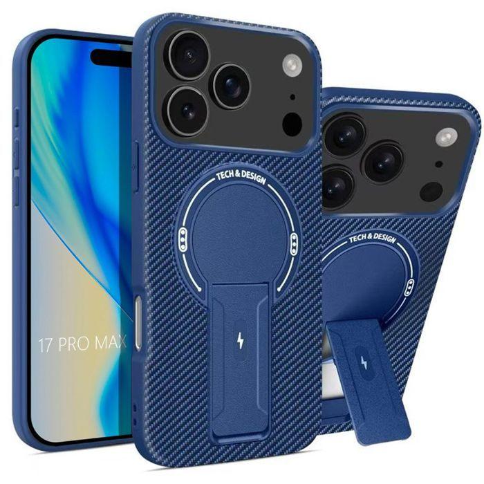 Protective Case - BOOLING - for iPhone 17 Pro Max - Silicone with Magnetic Circle and Blue Stand