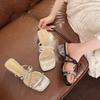 2025 summer new beautiful fairy style bow one-word slippers women's thick heel outer wear fashion sandals fashion skirt