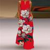 2024 Retro Printed V-Neck Sleeveless Maxi Dress with Pockets - Multicolor