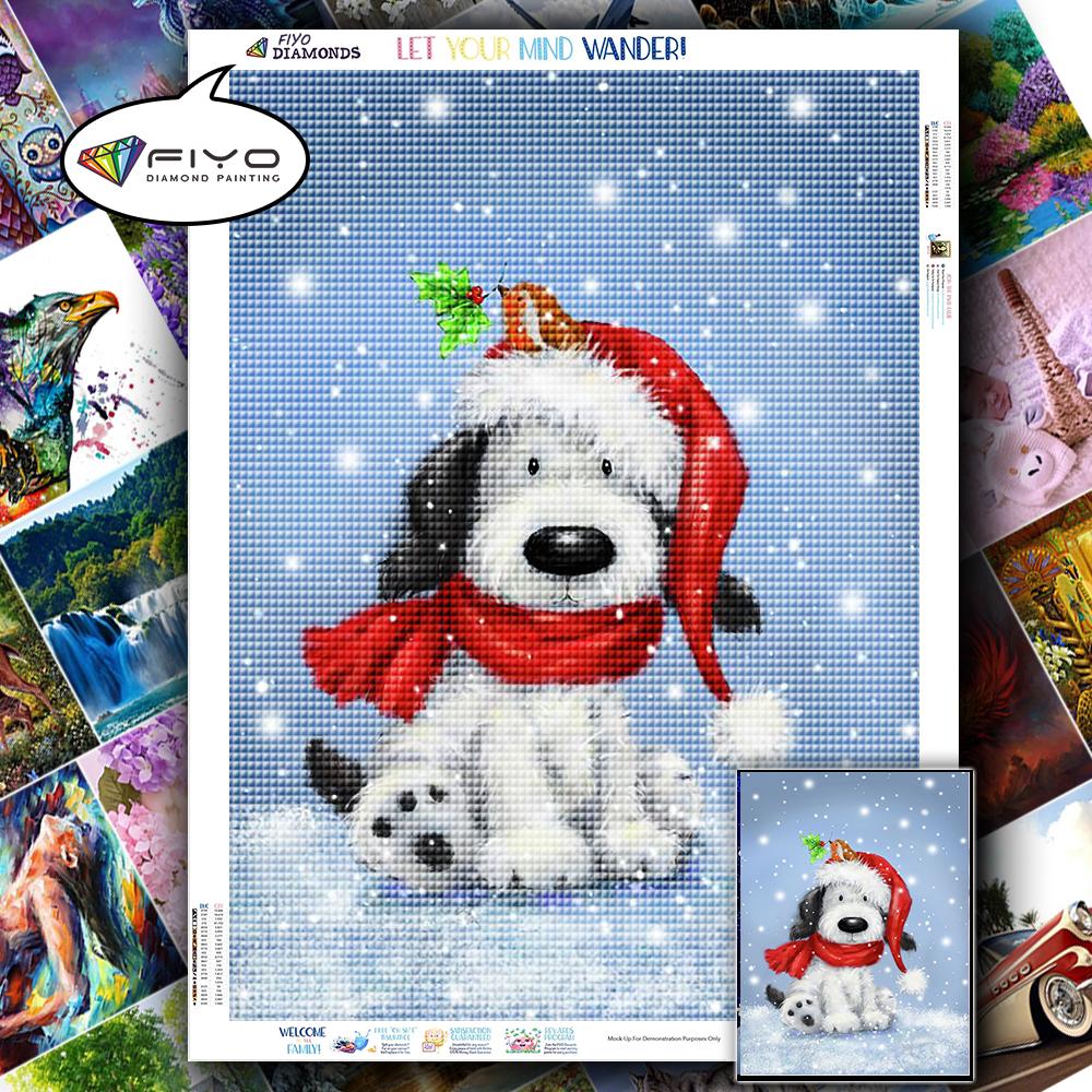 Алмазная картина Рождественская собака Картина из страз Полная дрель 5D DIY Алмазная вышивка Зимняя мозаика Рождественский подарок Настенное искусство