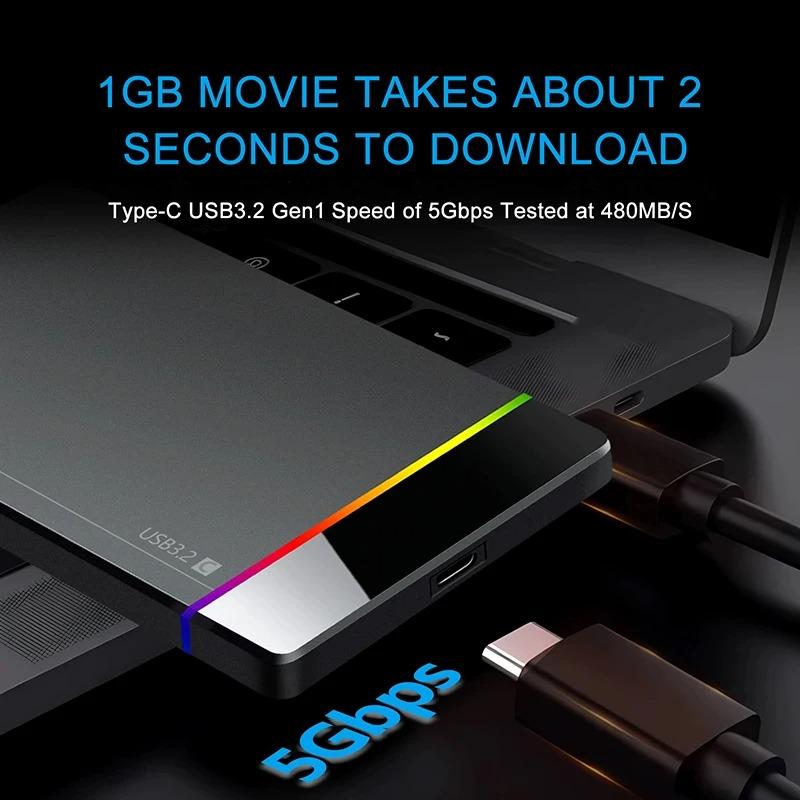 2,5-дюймовый корпус для мобильного жесткого диска RGB без инструментов, SATA на USB 3.2, корпус для жесткого диска, 5 Гбит/с, для ноутбука, SSD, HDD