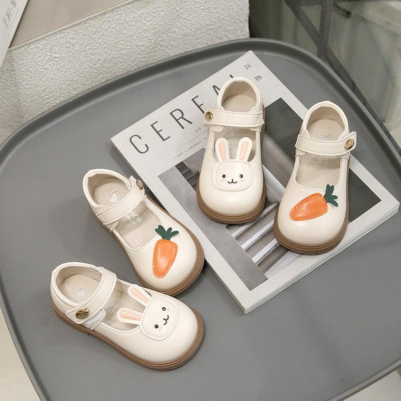 Kids Flats Non-slip Soft Sole Toddle Girls Princess Shoes Cute Rabbit 2025 New Fashion Children Leather Shoes Round Toes Sweet