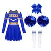 Cheer Leader Halloween Costume for Girls Long Sleeve Dress Outfit with Pom Poms for Cheerleading Dancing