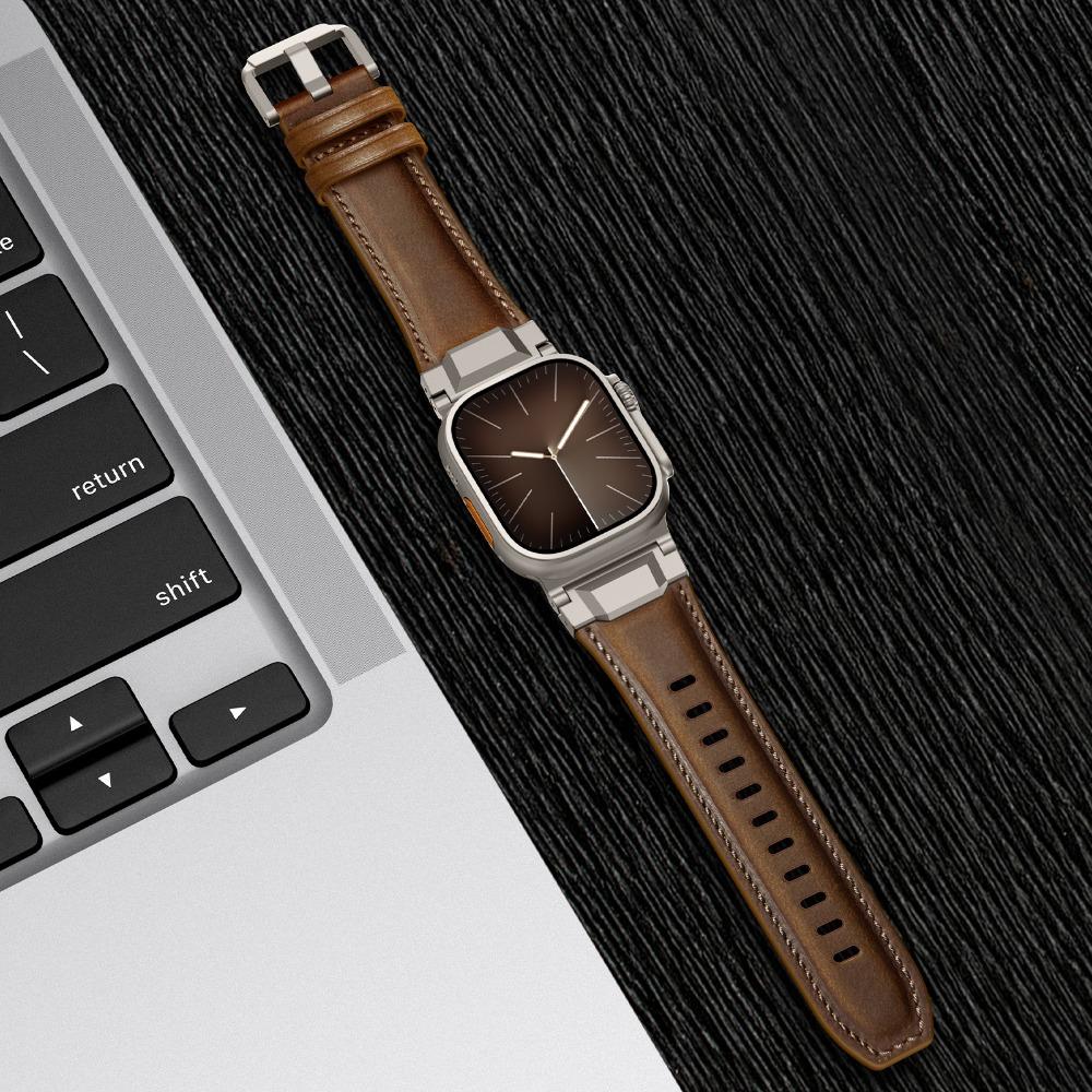 Элегантный кожаный ремешок для Apple Watch Ultra 3 2 49 мм Серии 11 10 46 мм Мужские деловые ремешки для Iwatch 9 8 7 6 5 4 Se 3 44 мм 45 мм