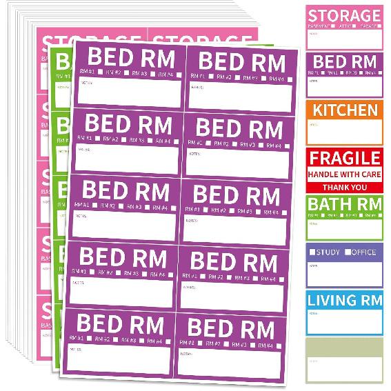340 Home Moving Labels, 3.4 x 2 inches, 8-Color Coded Packing Box Stickers with Fragile and Blank izable Labels