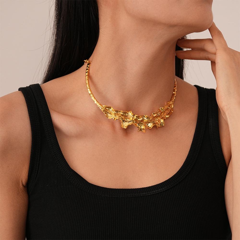 Ошейник-листок, колье, ожерелье, золотой цвет, нерегулярные, преувеличенные, чокерные украшения