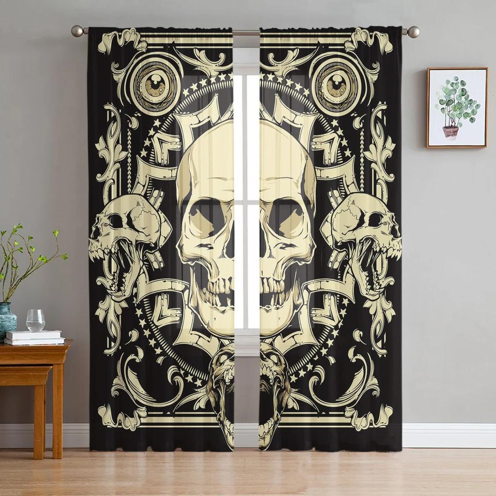 Black Skull Sheer Curtains Living Room Window Tulle Curtains For Bedroom Kitchen Home Decoration Voile Drapes