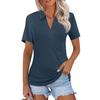 Women's Fashion Casual Lapel Short Sleeve Solid Color Shirt Women's V-Neck Tops