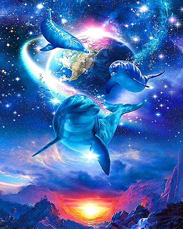 Алмазная картина, полная круглая квадратная дельфины, 5D DIY, Алмазная вышивка, вышивка крестиком, морской пейзаж, стразы, мозаика, настенное искусство