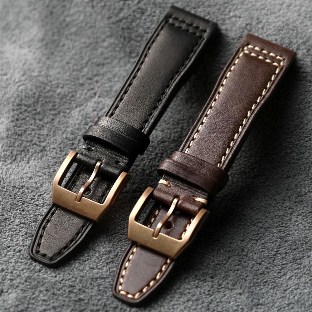 Classic High-End Head-Layer Cowhide Leather Strap Bronze Watch Clasp, 20MM 21MM 22MM, Soft Men's Vintage Leather Bracelet  For Bronze