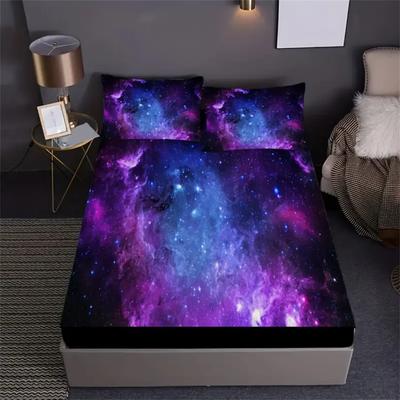 Набор простыней с ярким фиолетовым галактическим космическим звездным авиационным туманностью принтом - Мягкий, дышащий, удобный, с глубоким карманом для матраса