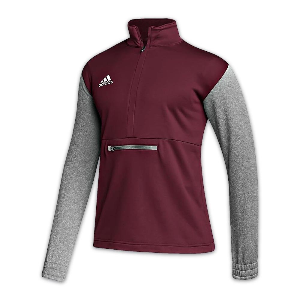 Женский пуловер с четвертью молнии adidas Team Issue 1/4, отводящий влагу, с карманом-кенгуру, высокий ворот