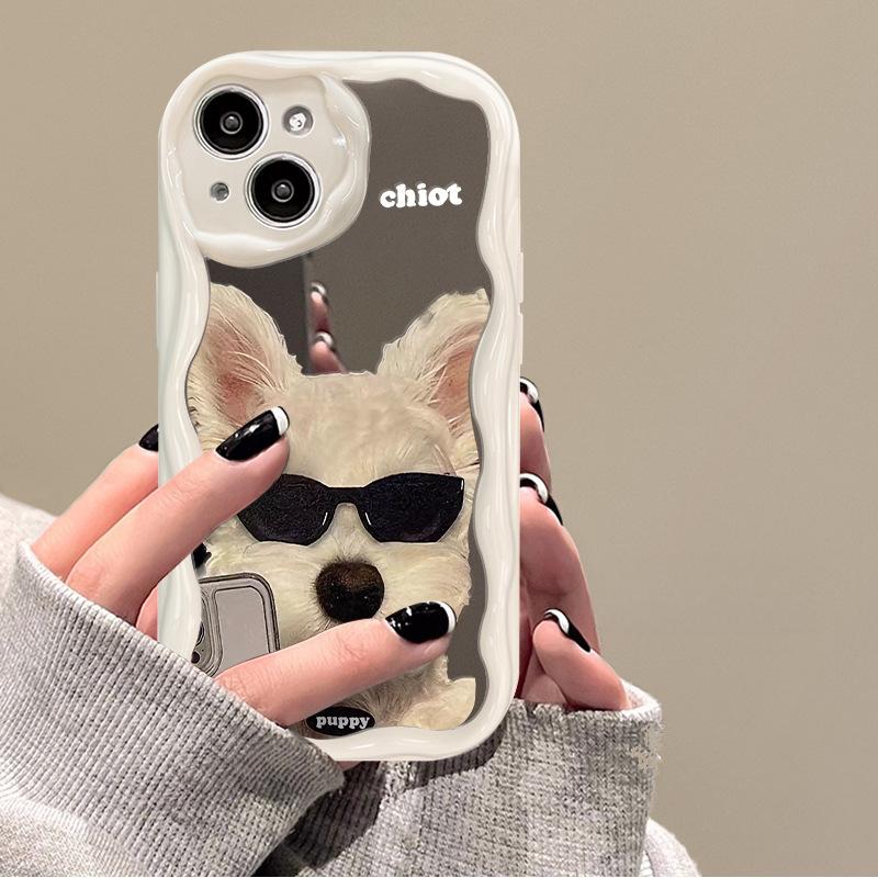 Applicable To Apple 14promax Mobile Phone Case IPhone 13 Sweet and Cool Sunglasses Dog Mirror 11/12 Mini Couple