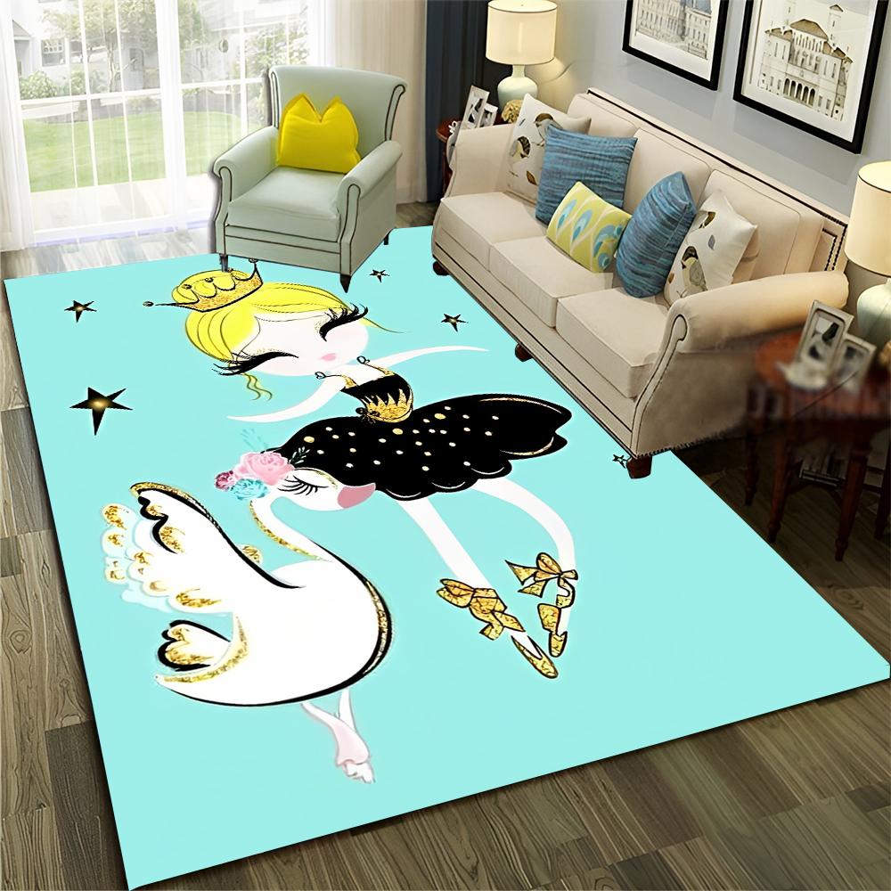 Ballet Girl Ballerina Swan Cartoon Carpet Rug for Home Living Room Bedroom Sofa Doormat Decor,kids  Area Rug Non-slip Floor Mat