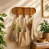 Eco Decx Handcrafted Rattan Wall Hooks, Wooden Key Holder & Coat Hanger Rack for Entryway, Bags, Towels & Home Decor 41  x  10  x  20 cm