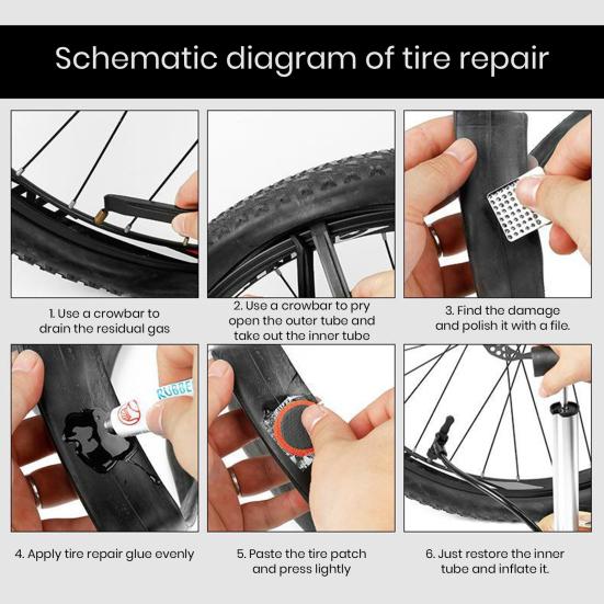 Bike Tire Repair Kit with Storage Box Lightweight Portable Pry Bar Sandpaper Bicycle Inner Tube Puncture Patch Set