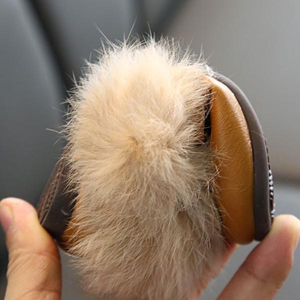 Детская меховая обувь Детская бархатная обувь Теплые балетки для девочек Черные фирменные туфли для малышей Принцесса Лоферы Мокасины с цепочкой для зимы