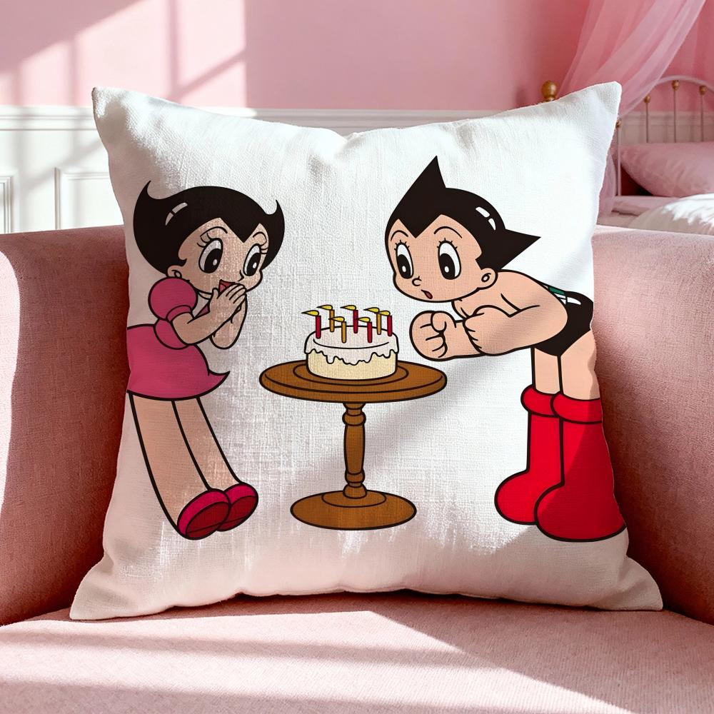 Cartoon AAstro Boy Cushion Cover Breathable Linen Pillowcase Summer Odorless EcoFriendly Invisible Zipper Washable