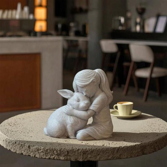 Фигурка Девочки и Кролика, 3D-печатная статуэтка Девочки, обнимающей Кролика, Маленькое Милое Животное, Украшение для Гостиной, Стола, Шкафа