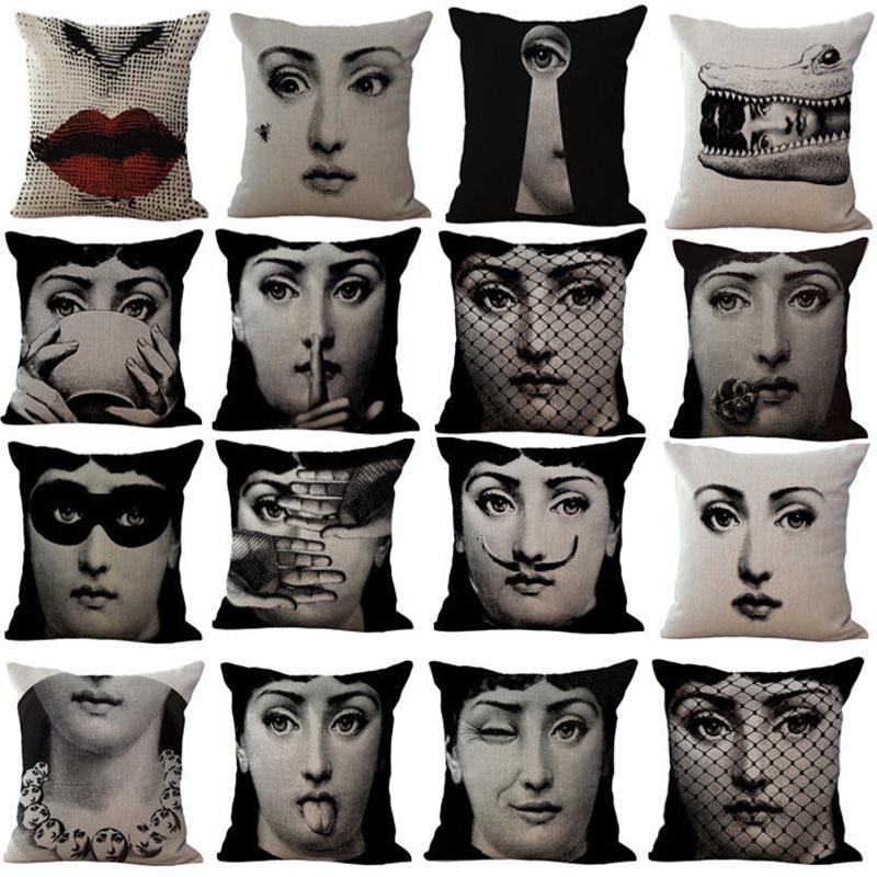 Льняная винтажная наволочка для декоративной подушки с лицом Пьеро Форназетти, на поясничную подушку, новая