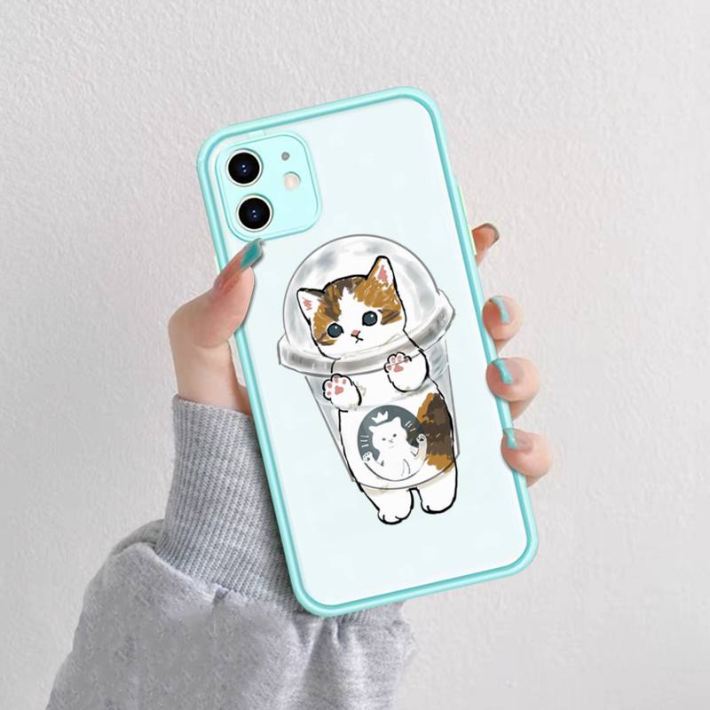 Забавный чехол для телефона с мультяшным котом для iPhone X XR XS 7 8 Plus 11 12 13 pro MAX 13mini полупрозрачный матовый чехол