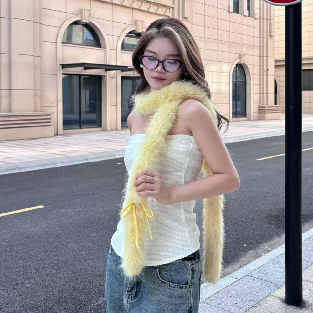 Пушистый шарф с бантом, Харадзюку, женский шарф, элегантный шарф-бант в стиле Y2k, уличная одежда