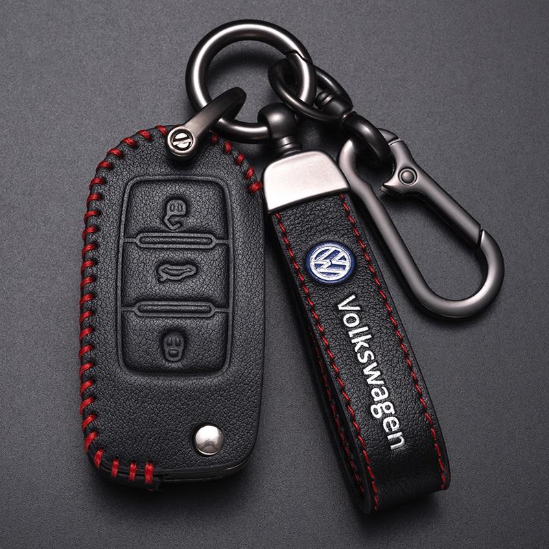 Valve Stems Caps Leather Car Remote Key Case Cover Protection Holder Shell Fob For VW Volkswagen Golf 7 MK7 Tiguan MK2 Auto Keyc zu7