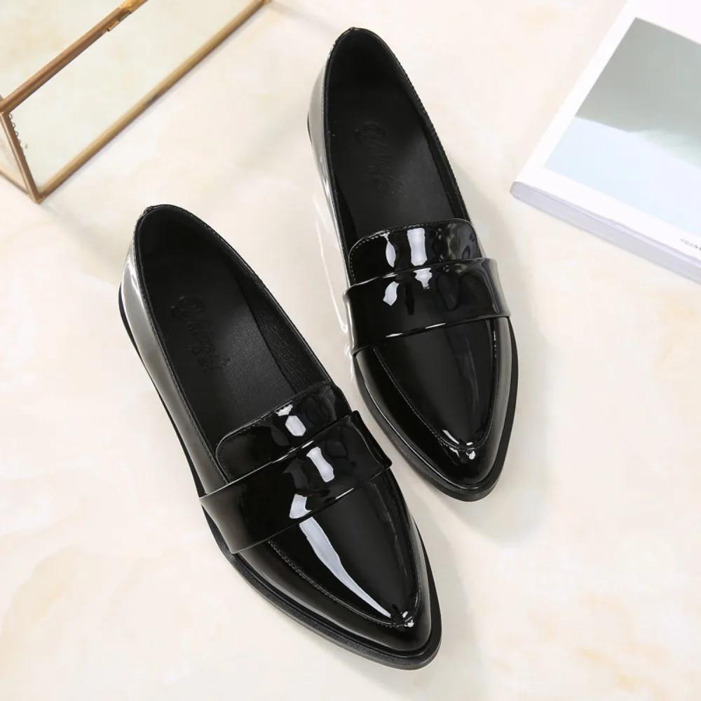 Women's Black Leather Shoes Loafers with Skirts Work Shoe Black Professional Shoes Daily Casual Commuting Women's Shoes